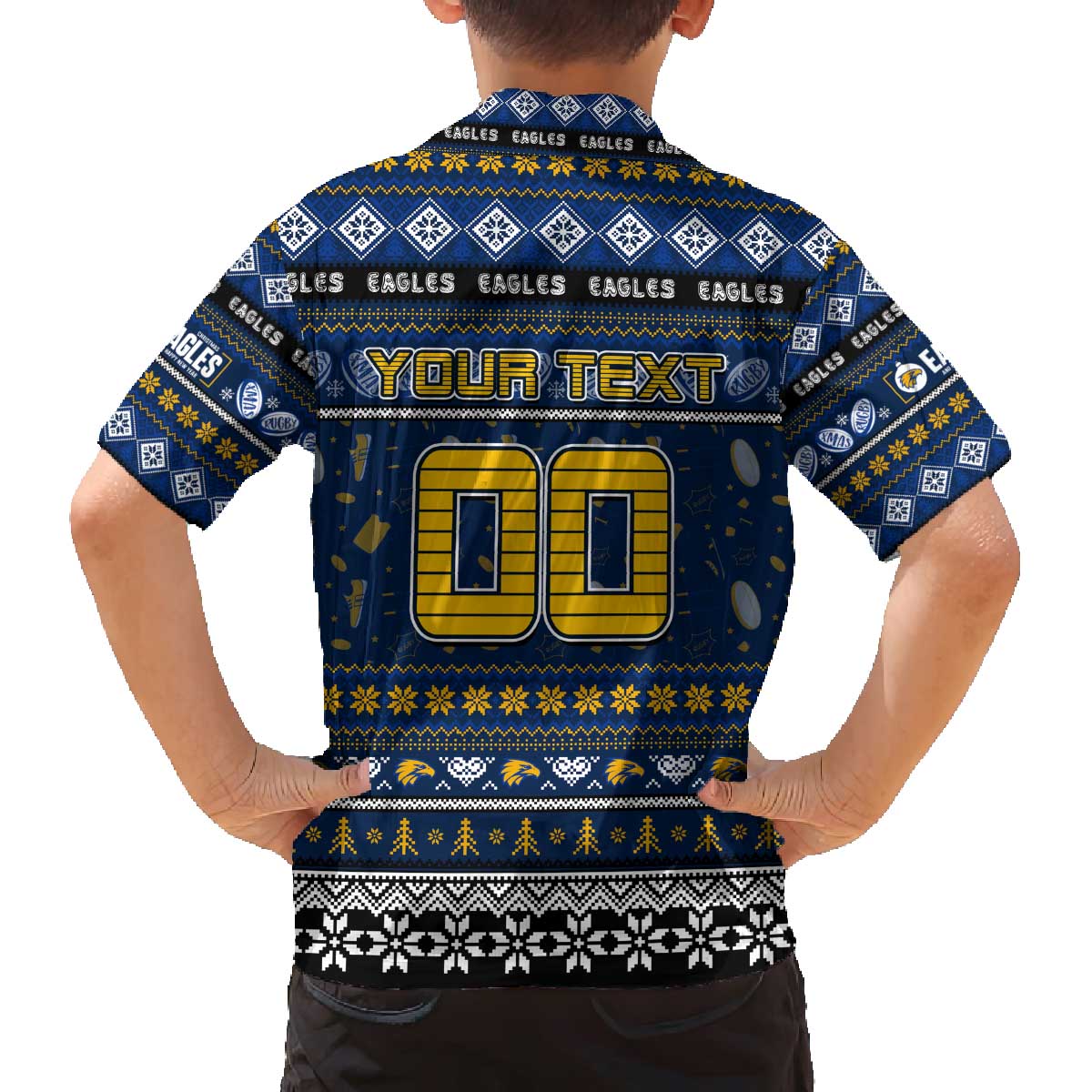 Personalized Eagles Rugby Xmas Family Matching Off The Shoulder Long Sleeve Dress and Hawaiian Shirt Australia AFL Mascot