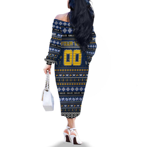 Personalized Eagles Rugby Xmas Family Matching Off The Shoulder Long Sleeve Dress and Hawaiian Shirt Australia AFL Mascot