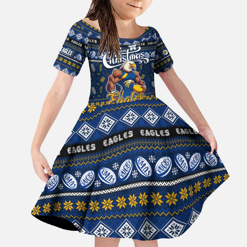 Personalized Eagles Rugby Xmas Family Matching Off Shoulder Maxi Dress and Hawaiian Shirt Australia AFL Mascot