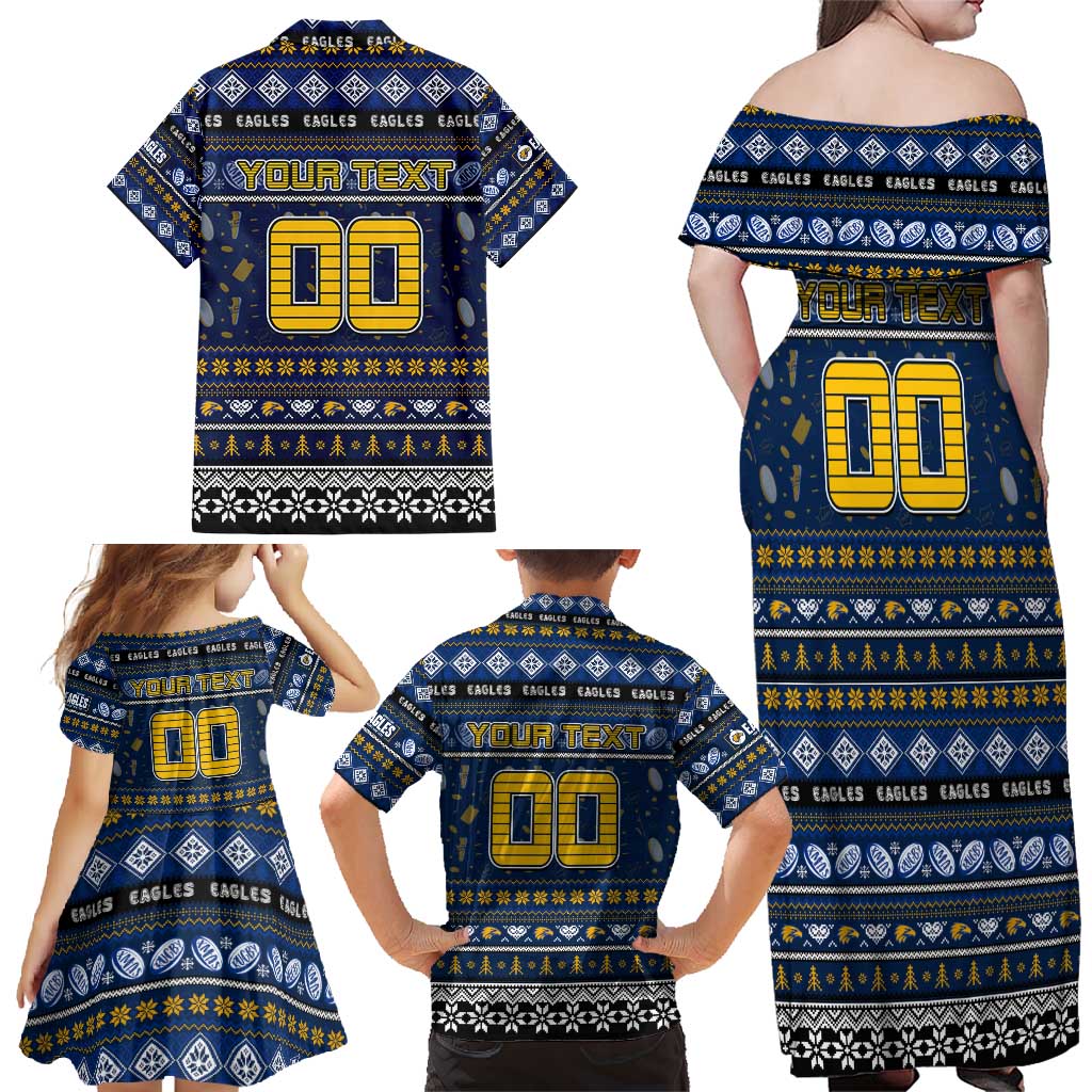 Personalized Eagles Rugby Xmas Family Matching Off Shoulder Maxi Dress and Hawaiian Shirt Australia AFL Mascot