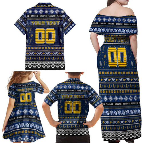 Personalized Eagles Rugby Xmas Family Matching Off Shoulder Maxi Dress and Hawaiian Shirt Australia AFL Mascot
