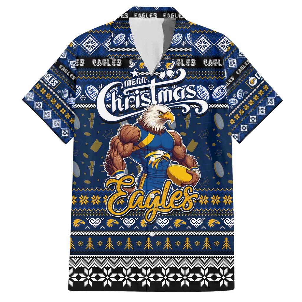 Personalized Eagles Rugby Xmas Family Matching Off Shoulder Maxi Dress and Hawaiian Shirt Australia AFL Mascot