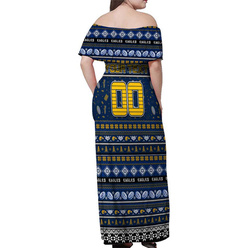 Personalized Eagles Rugby Xmas Family Matching Off Shoulder Maxi Dress and Hawaiian Shirt Australia AFL Mascot