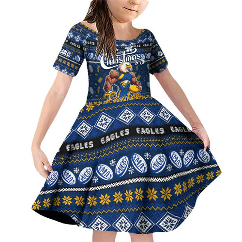 Personalized Eagles Rugby Xmas Family Matching Off Shoulder Short Dress and Hawaiian Shirt Australia AFL Mascot