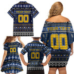 Personalized Eagles Rugby Xmas Family Matching Off Shoulder Short Dress and Hawaiian Shirt Australia AFL Mascot
