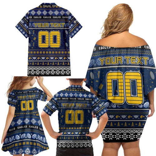 Personalized Eagles Rugby Xmas Family Matching Off Shoulder Short Dress and Hawaiian Shirt Australia AFL Mascot