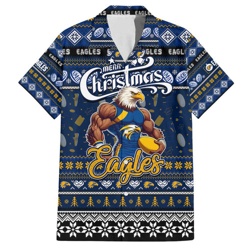 Personalized Eagles Rugby Xmas Family Matching Off Shoulder Short Dress and Hawaiian Shirt Australia AFL Mascot