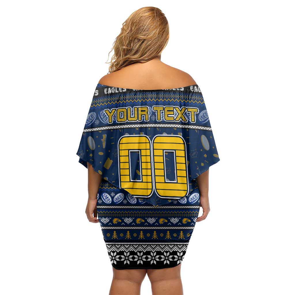 Personalized Eagles Rugby Xmas Family Matching Off Shoulder Short Dress and Hawaiian Shirt Australia AFL Mascot