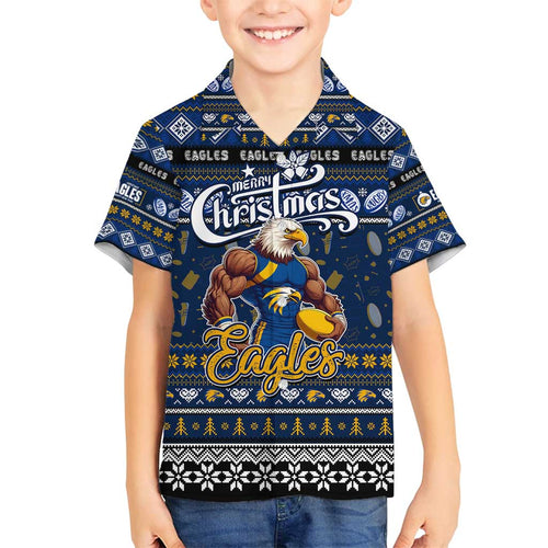 Personalized Eagles Rugby Xmas Family Matching Off Shoulder Short Dress and Hawaiian Shirt Australia AFL Mascot