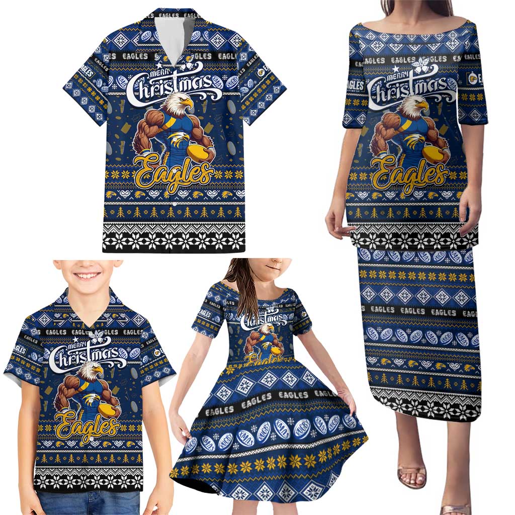 Personalized Eagles Rugby Xmas Family Matching Puletasi and Hawaiian Shirt Australia AFL Mascot
