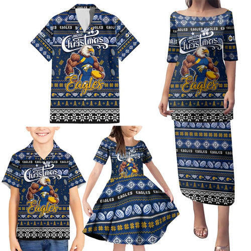 Personalized Eagles Rugby Xmas Family Matching Puletasi and Hawaiian Shirt Australia AFL Mascot