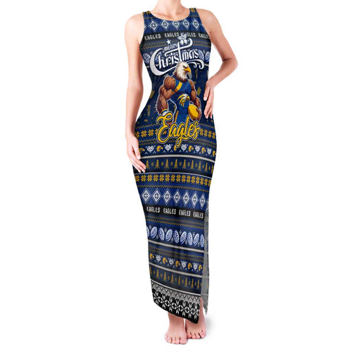 Personalized Eagles Rugby Xmas Family Matching Tank Maxi Dress and Hawaiian Shirt Australia AFL Mascot
