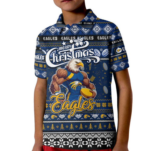 Personalized Eagles Rugby Xmas Kid Polo Shirt Australia AFL Mascot