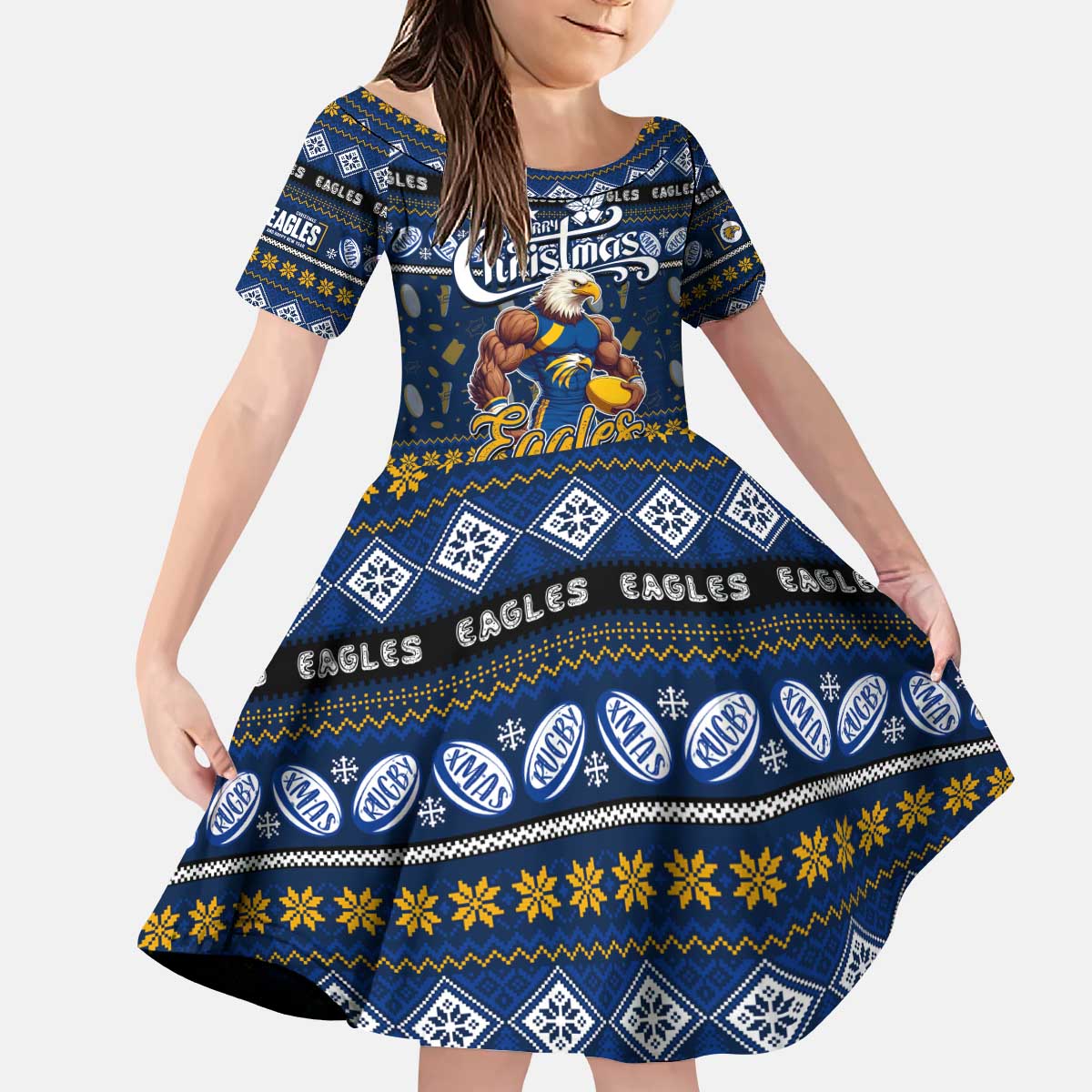 Personalized Eagles Rugby Xmas Kid Short Sleeve Dress Australia AFL Mascot