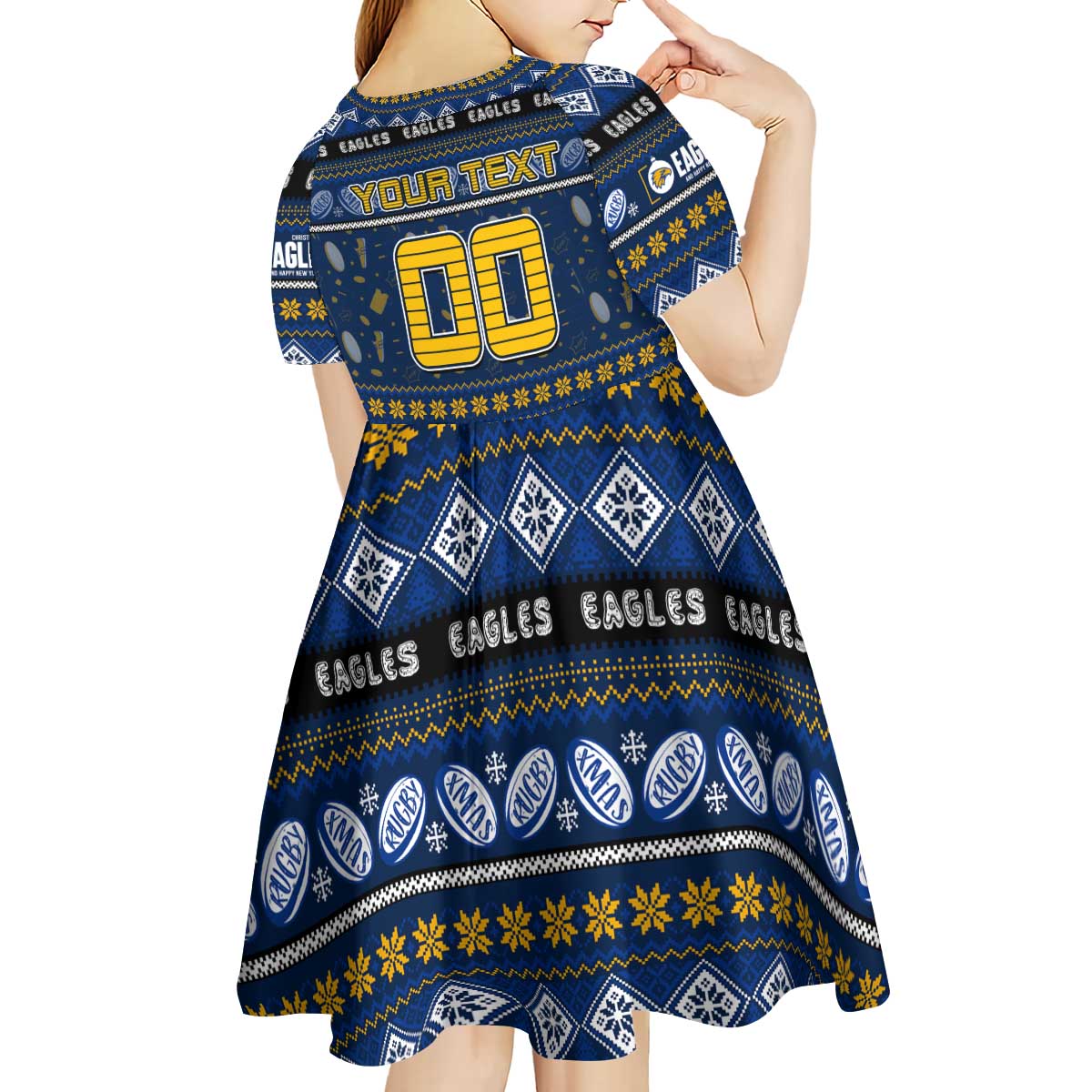 Personalized Eagles Rugby Xmas Kid Short Sleeve Dress Australia AFL Mascot