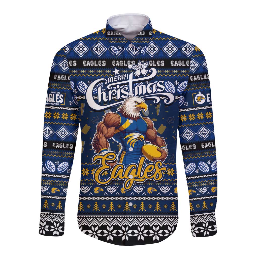 Personalized Eagles Rugby Xmas Long Sleeve Button Shirt Australia AFL Mascot