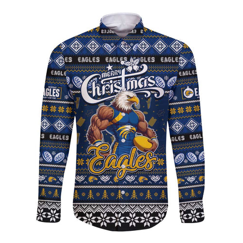 Personalized Eagles Rugby Xmas Long Sleeve Button Shirt Australia AFL Mascot
