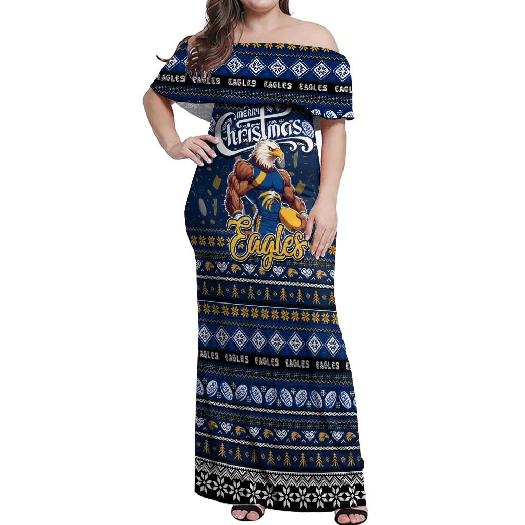 Personalized Eagles Rugby Xmas Off Shoulder Maxi Dress Australia AFL Mascot