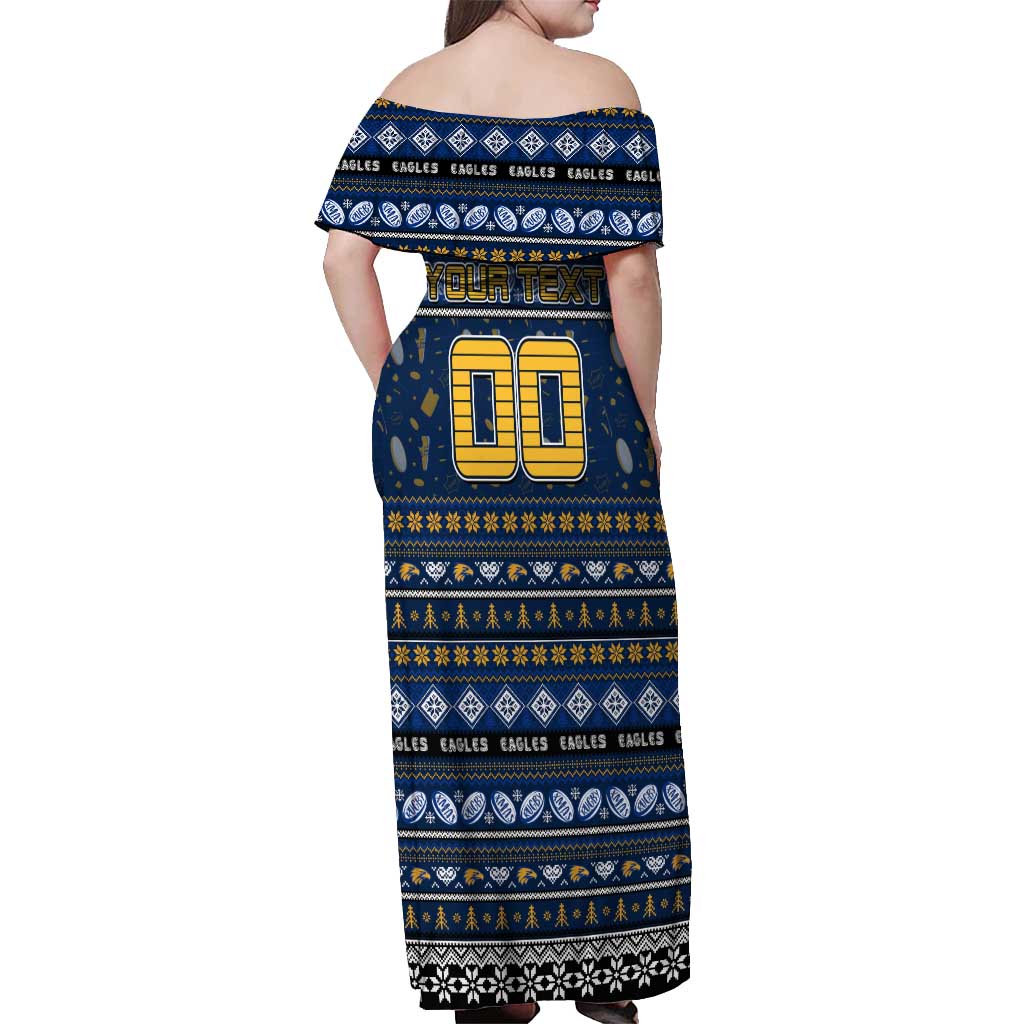 Personalized Eagles Rugby Xmas Off Shoulder Maxi Dress Australia AFL Mascot