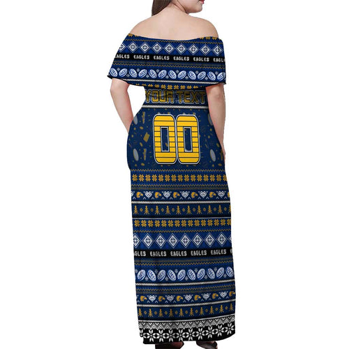 Personalized Eagles Rugby Xmas Off Shoulder Maxi Dress Australia AFL Mascot
