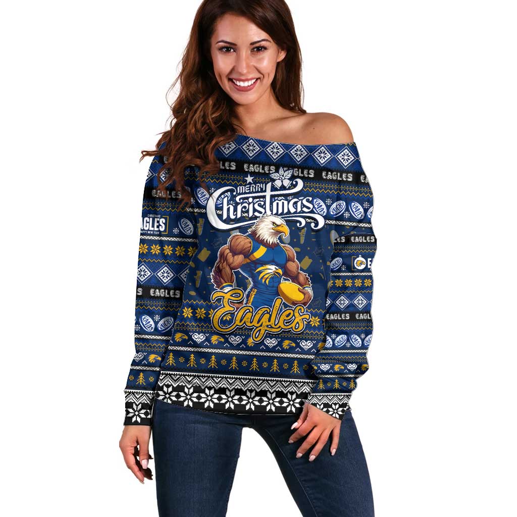Personalized Eagles Rugby Xmas Off Shoulder Sweater Australia AFL Mascot