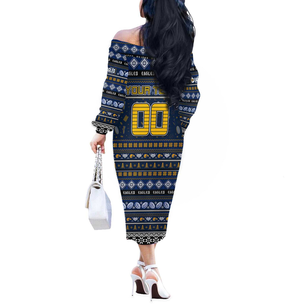 Personalized Eagles Rugby Xmas Off The Shoulder Long Sleeve Dress Australia AFL Mascot