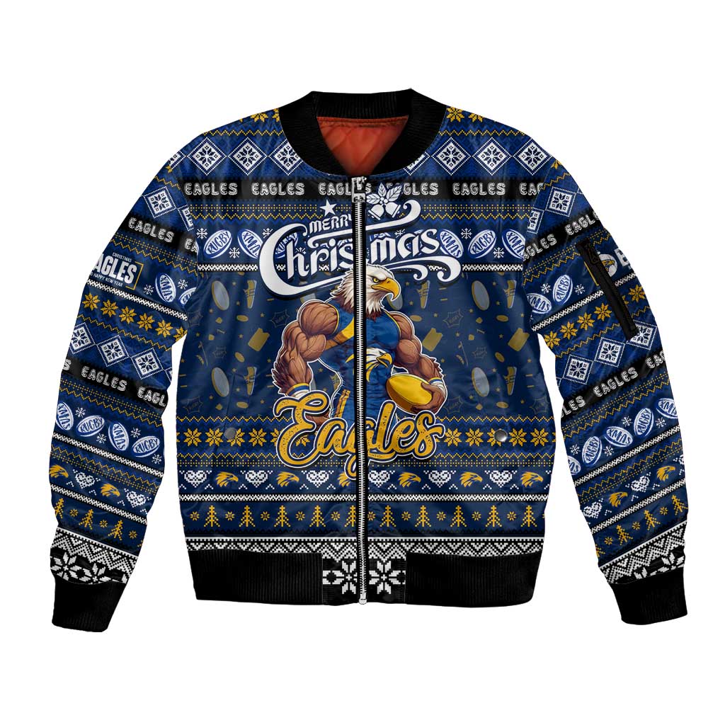 Personalized Eagles Rugby Xmas Sleeve Zip Bomber Jacket Australia AFL Mascot