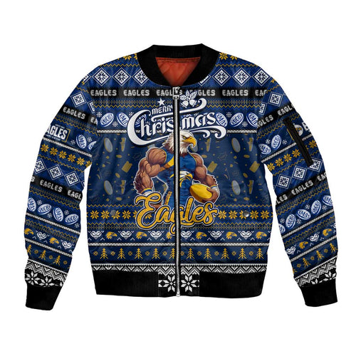 Personalized Eagles Rugby Xmas Sleeve Zip Bomber Jacket Australia AFL Mascot