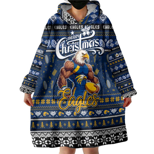 Personalized Eagles Rugby Xmas Wearable Blanket Hoodie Australia AFL Mascot
