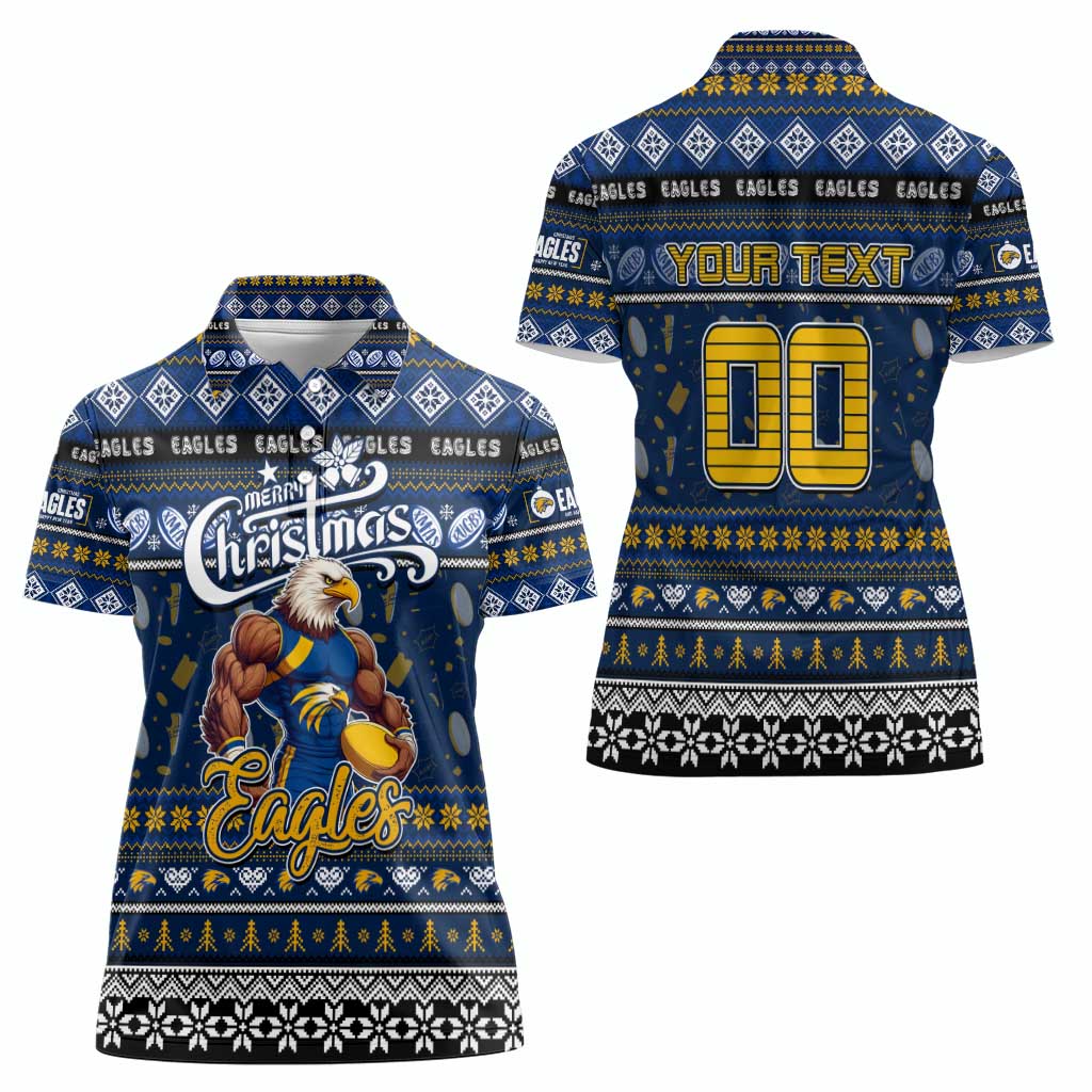 Personalized Eagles Rugby Xmas Women Polo Shirt Australia AFL Mascot