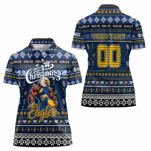 Personalized Eagles Rugby Xmas Women Polo Shirt Australia AFL Mascot