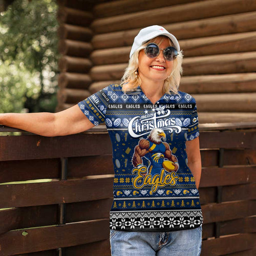 Personalized Eagles Rugby Xmas Women Polo Shirt Australia AFL Mascot
