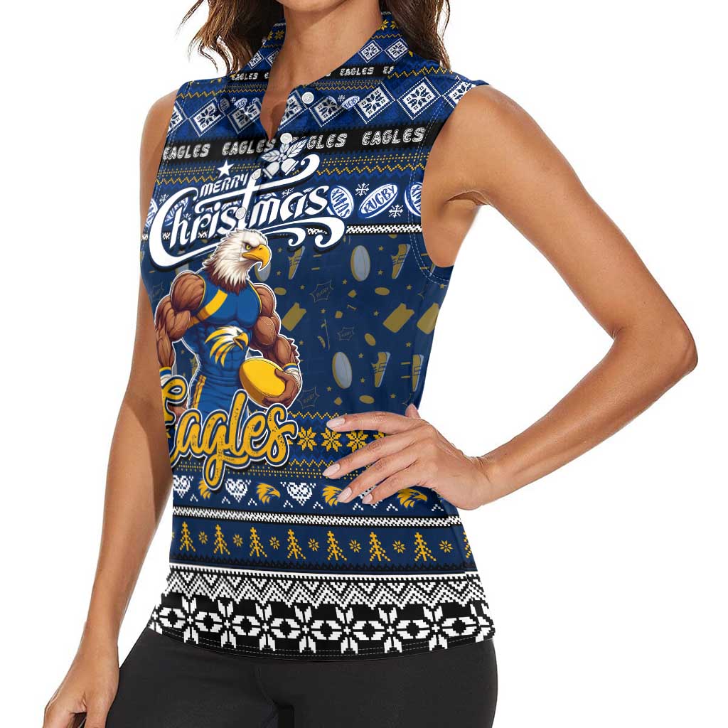 Personalized Eagles Rugby Xmas Women Sleeveless Polo Shirt Australia AFL Mascot