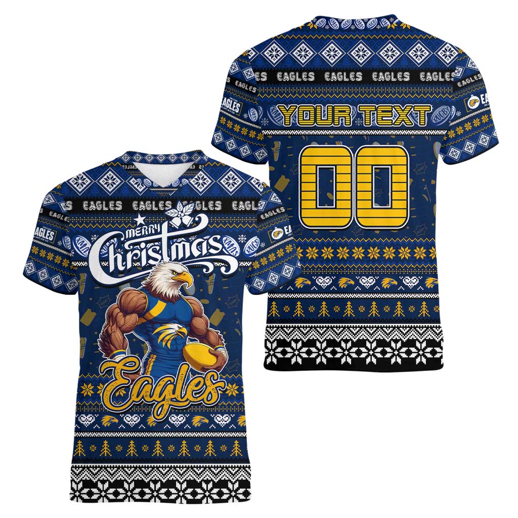 Personalized Eagles Rugby Xmas Women V-Neck T-Shirt Australia AFL Mascot