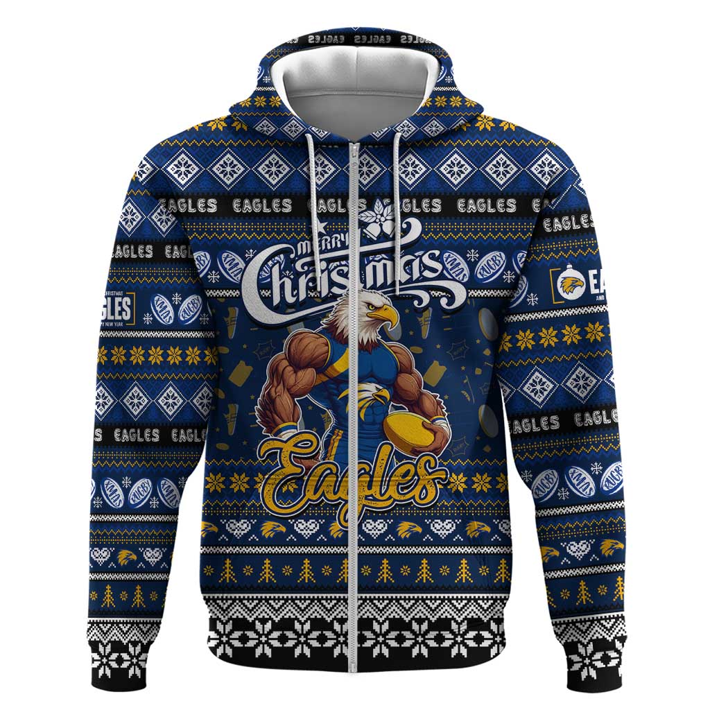 Personalized Eagles Rugby Xmas Zip Hoodie Australia AFL Mascot
