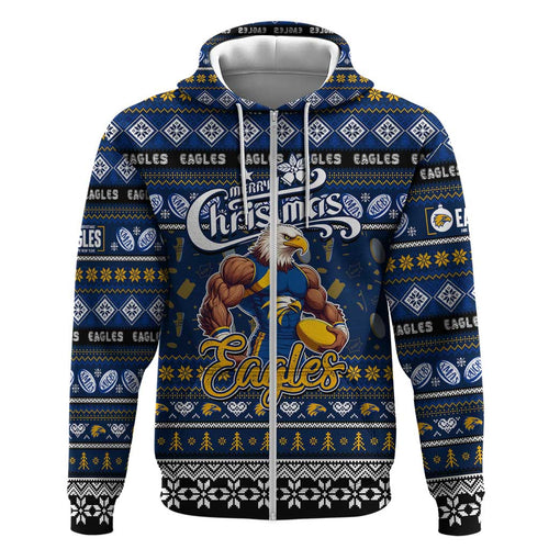 Personalized Eagles Rugby Xmas Zip Hoodie Australia AFL Mascot