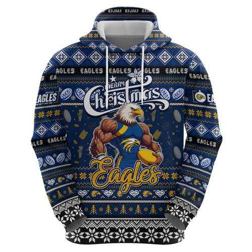 Personalized Eagles Rugby Xmas Zip Hoodie Australia AFL Mascot