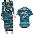 Personalized Power Rugby Xmas Couples Matching Long Sleeve Bodycon Dress and Hawaiian Shirt Australia AFL Mascot