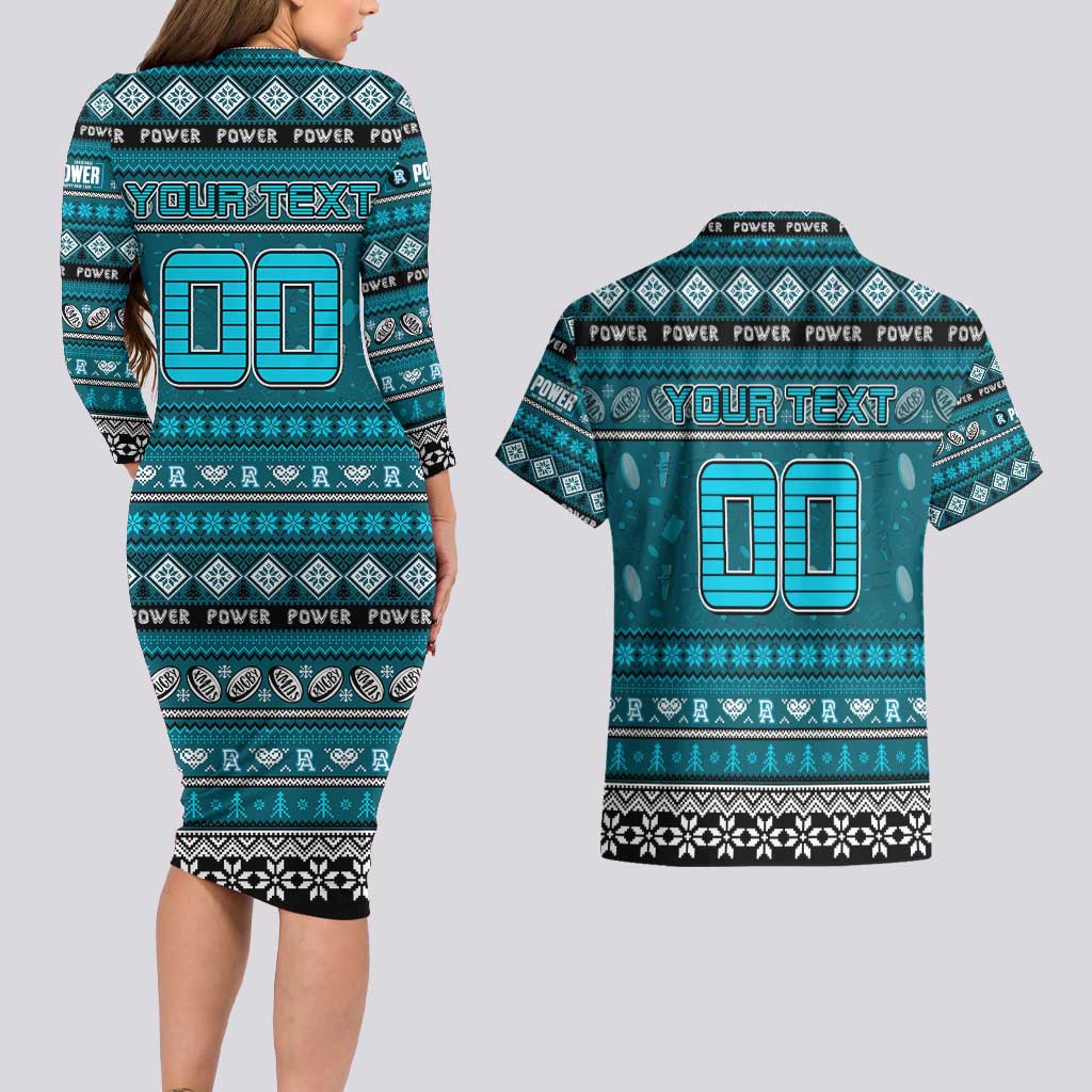 Personalized Power Rugby Xmas Couples Matching Long Sleeve Bodycon Dress and Hawaiian Shirt Australia AFL Mascot