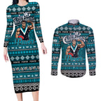 Personalized Power Rugby Xmas Couples Matching Long Sleeve Bodycon Dress and Long Sleeve Button Shirt Australia AFL Mascot