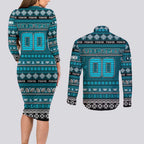 Personalized Power Rugby Xmas Couples Matching Long Sleeve Bodycon Dress and Long Sleeve Button Shirt Australia AFL Mascot