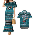 Personalized Power Rugby Xmas Couples Matching Mermaid Dress and Hawaiian Shirt Australia AFL Mascot