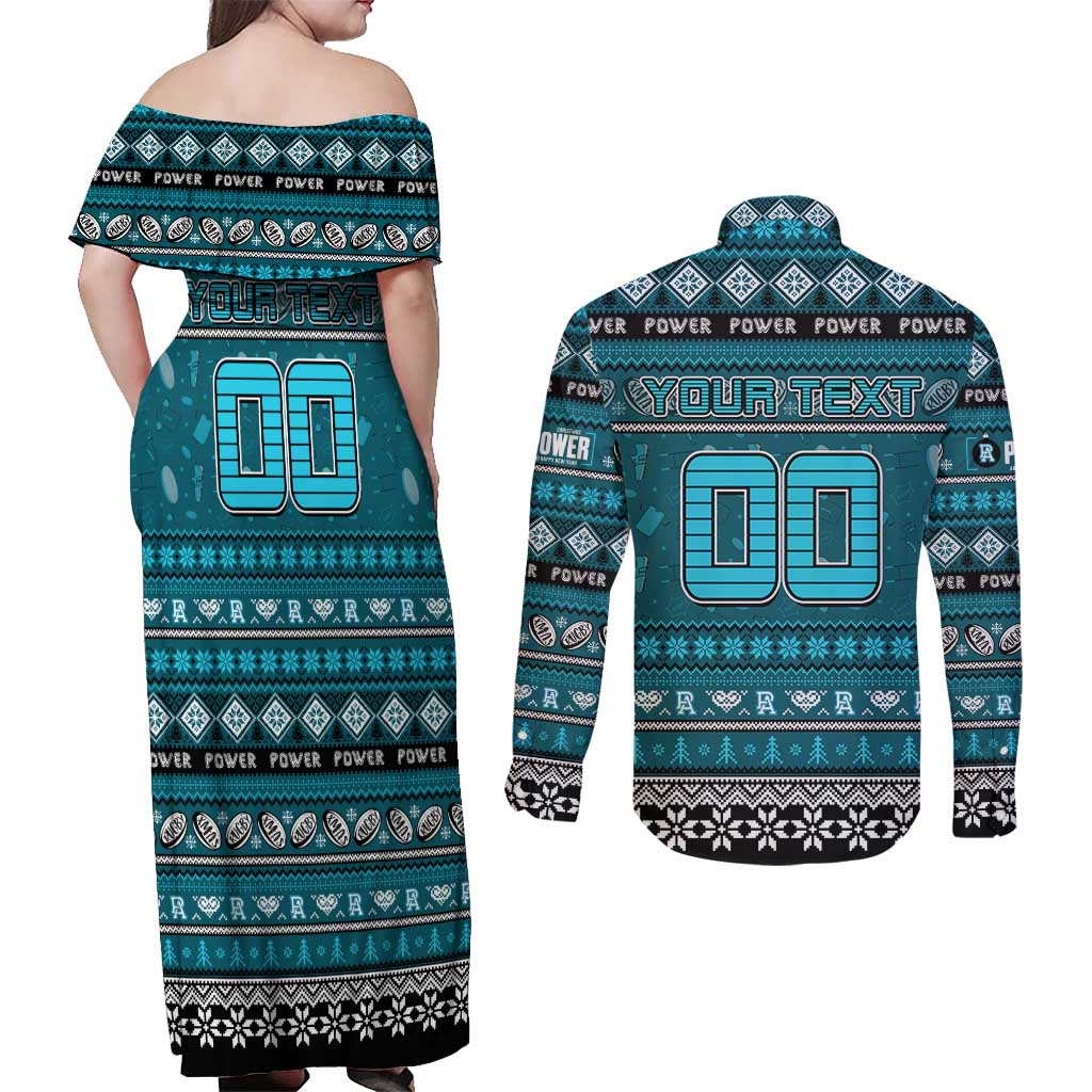 Personalized Power Rugby Xmas Couples Matching Off Shoulder Maxi Dress and Long Sleeve Button Shirt Australia AFL Mascot
