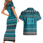 Personalized Power Rugby Xmas Couples Matching Short Sleeve Bodycon Dress and Hawaiian Shirt Australia AFL Mascot