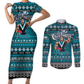 Personalized Power Rugby Xmas Couples Matching Short Sleeve Bodycon Dress and Long Sleeve Button Shirt Australia AFL Mascot