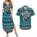 Personalized Power Rugby Xmas Couples Matching Summer Maxi Dress and Hawaiian Shirt Australia AFL Mascot