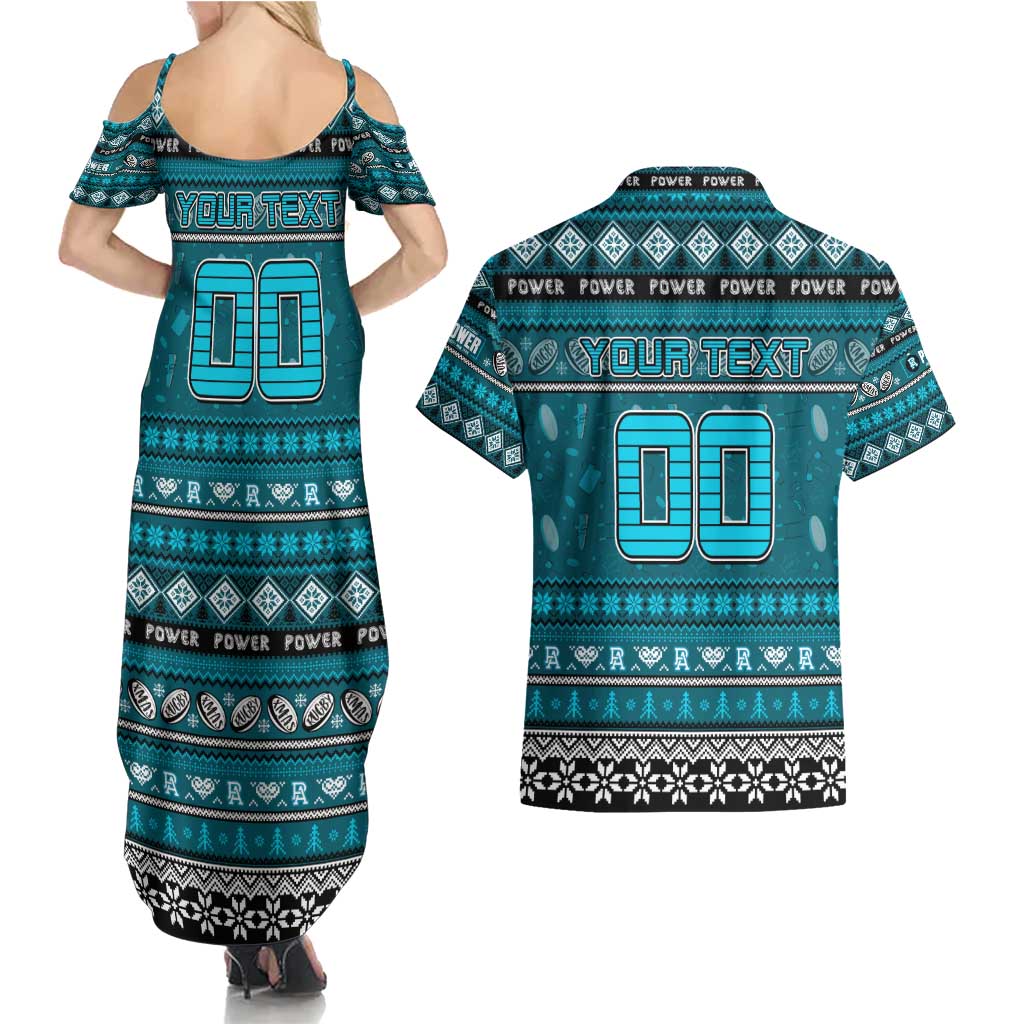 Personalized Power Rugby Xmas Couples Matching Summer Maxi Dress and Hawaiian Shirt Australia AFL Mascot