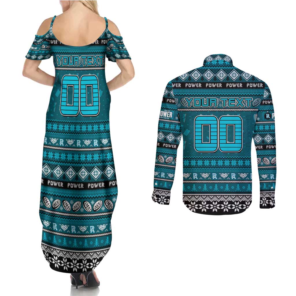 Personalized Power Rugby Xmas Couples Matching Summer Maxi Dress and Long Sleeve Button Shirt Australia AFL Mascot