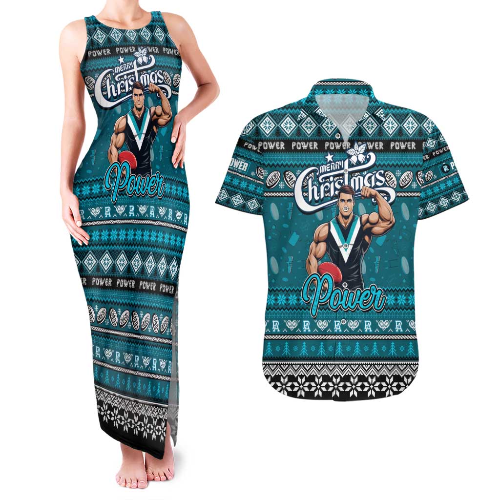 Personalized Power Rugby Xmas Couples Matching Tank Maxi Dress and Hawaiian Shirt Australia AFL Mascot