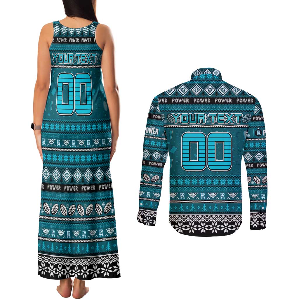 Personalized Power Rugby Xmas Couples Matching Tank Maxi Dress and Long Sleeve Button Shirt Australia AFL Mascot